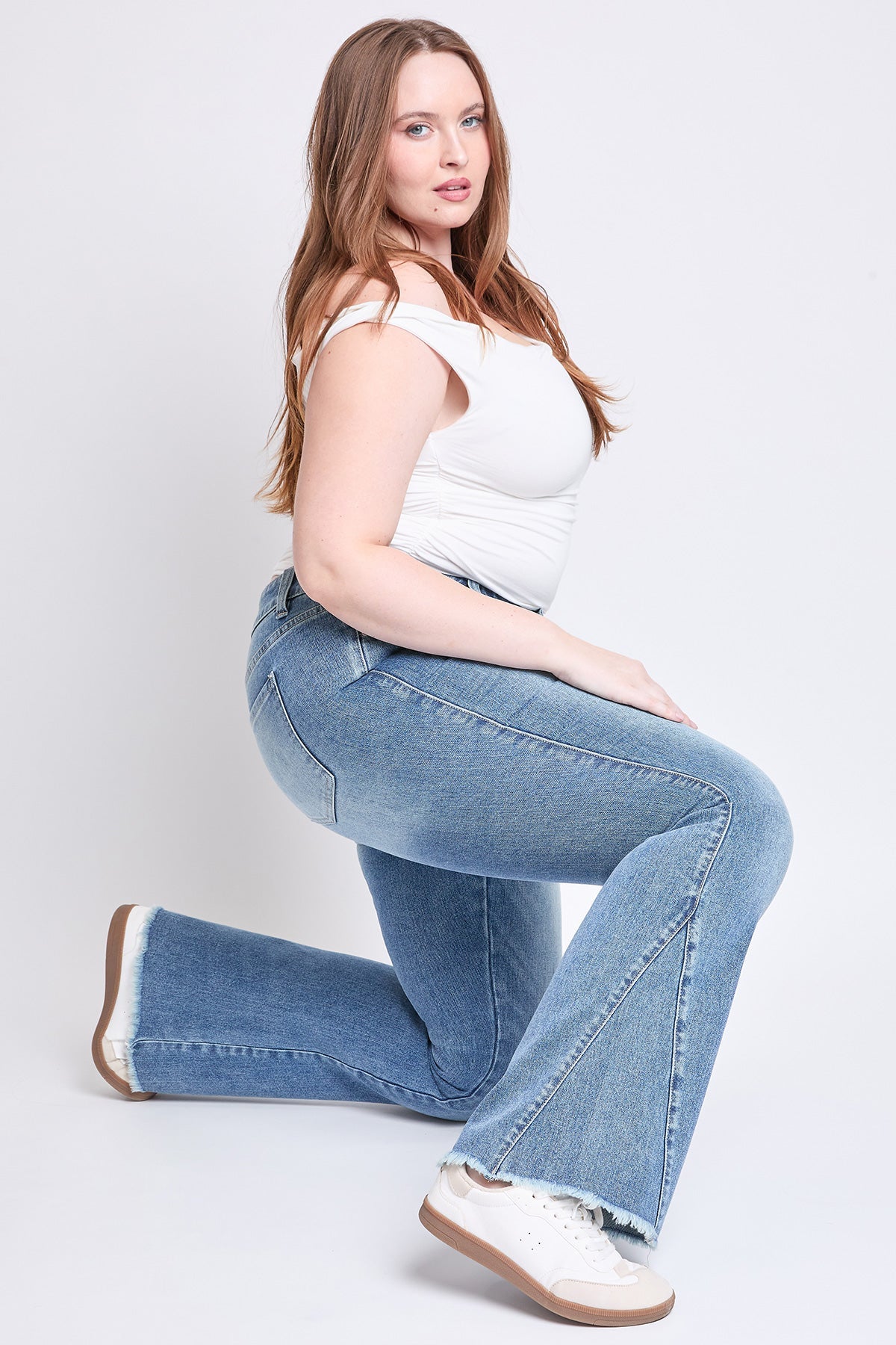 Low Rise Frayed Hem Flare Jeans