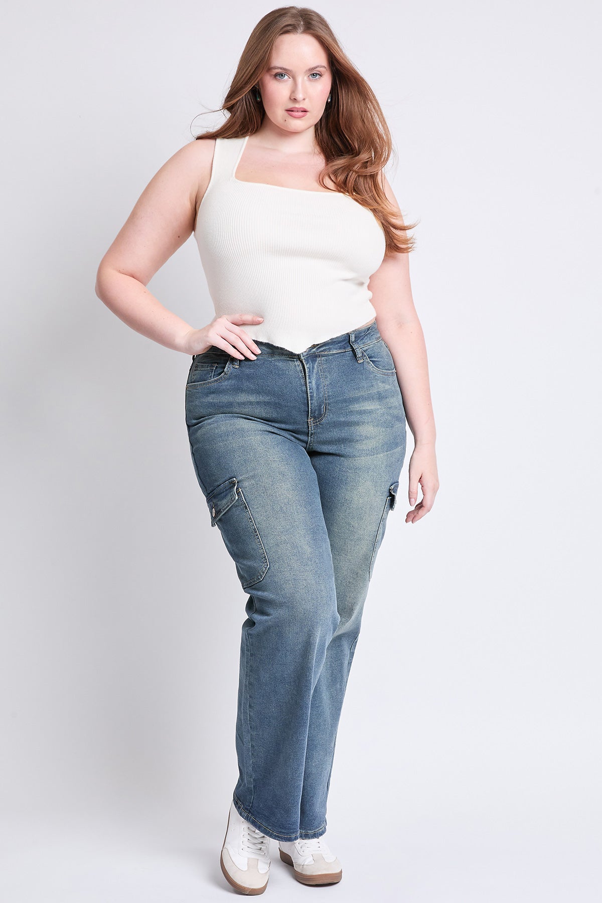 High Rise Wide Leg Skater Cargo Jeans