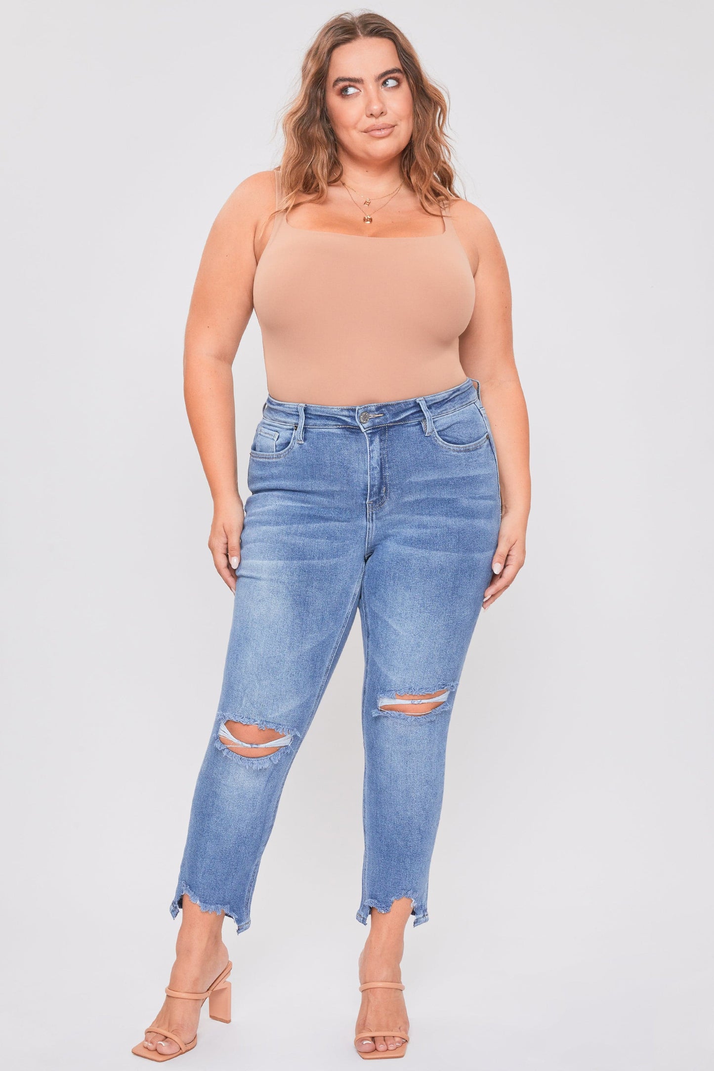 Dream Slim Straight Ankle Jeans With Hem Destruction