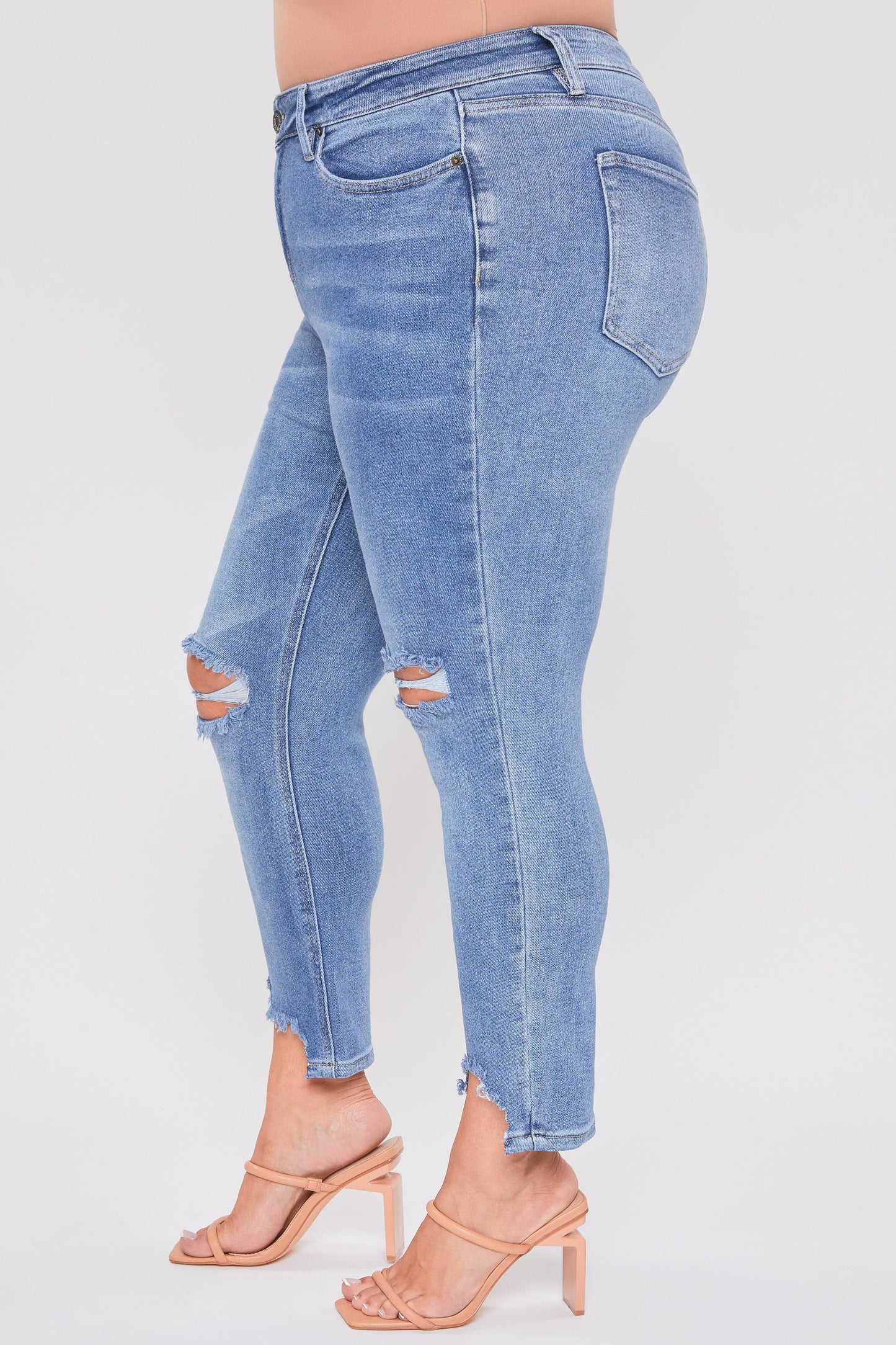 Dream Slim Straight Ankle Jeans With Hem Destruction