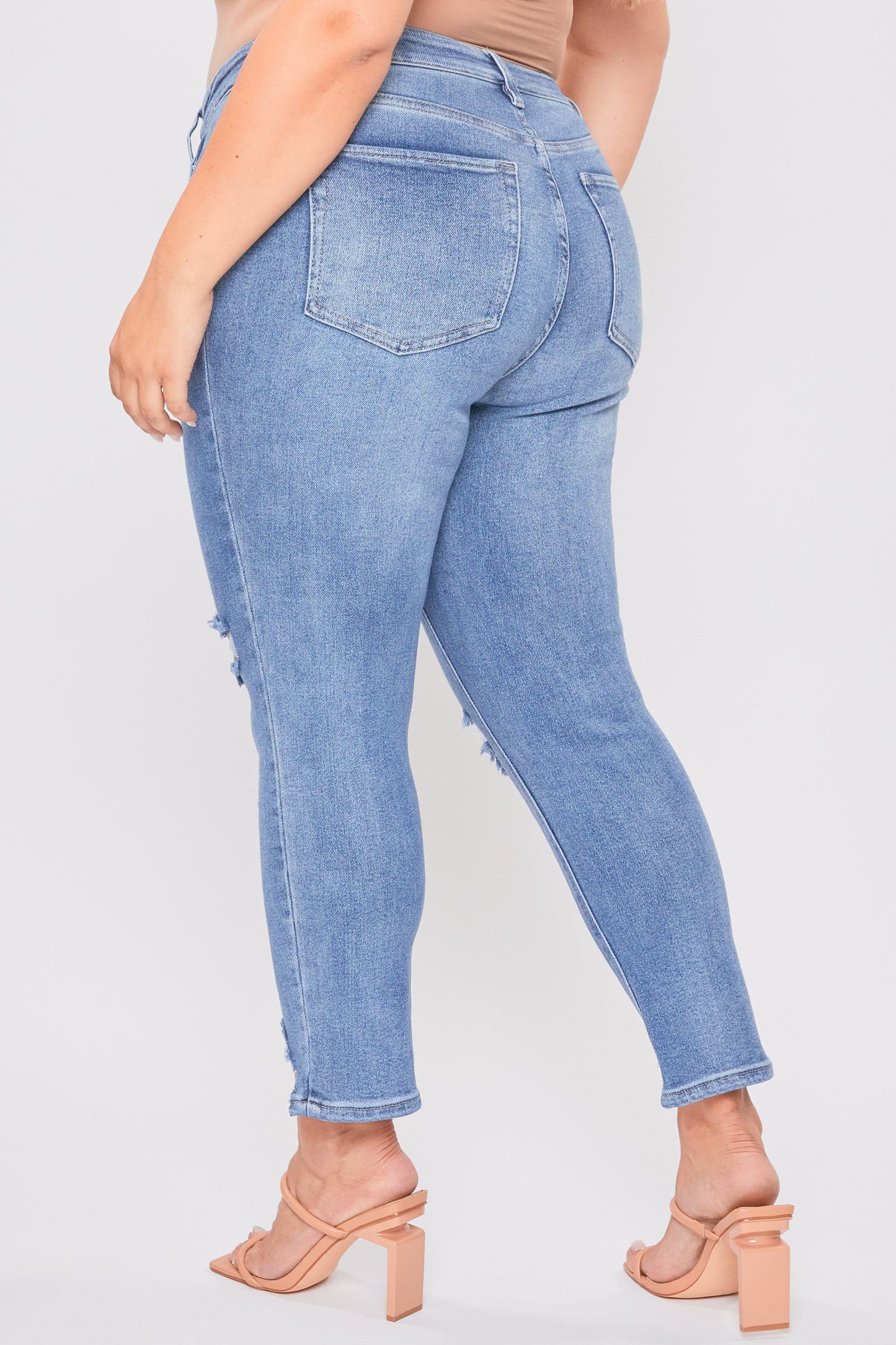 Dream Slim Straight Ankle Jeans With Hem Destruction