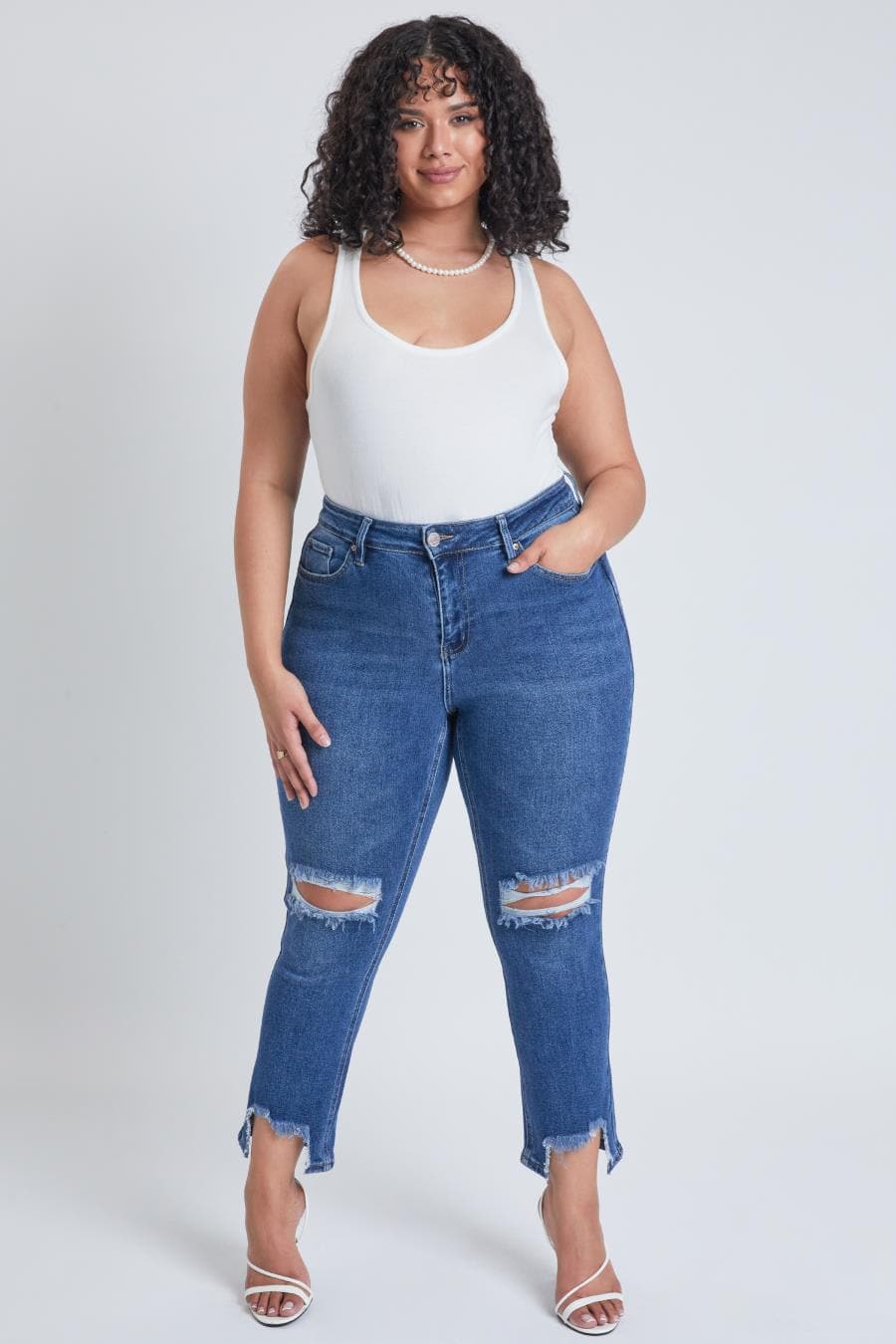 Dream Slim Straight Ankle Jeans With Hem Destruction