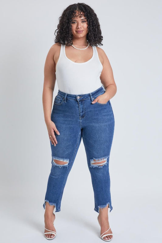 Dream Slim Straight Ankle Jeans With Hem Destruction