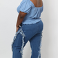 Distressed Fringe Denim Flared Pant