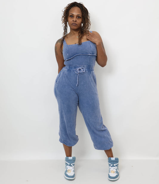 Washed Jumpsuit With Adjustable Ankle