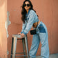 Cropped Contrast Denim Set
