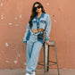Cropped Contrast Denim Set