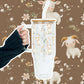 Floral Cute Goats Tumbler With Handle Lid and Straw