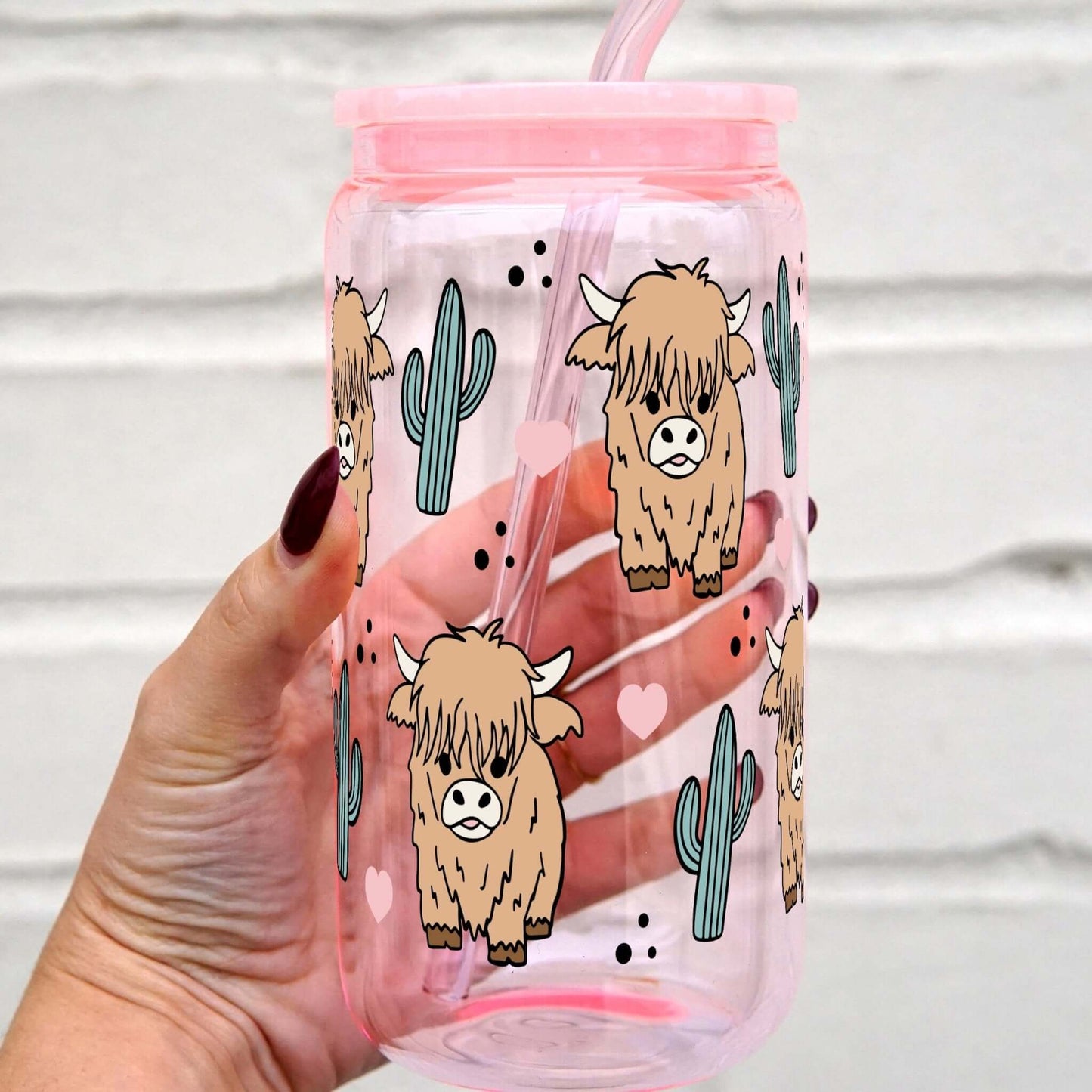 Fluffy Highland Cows Cup With Lid and Straw