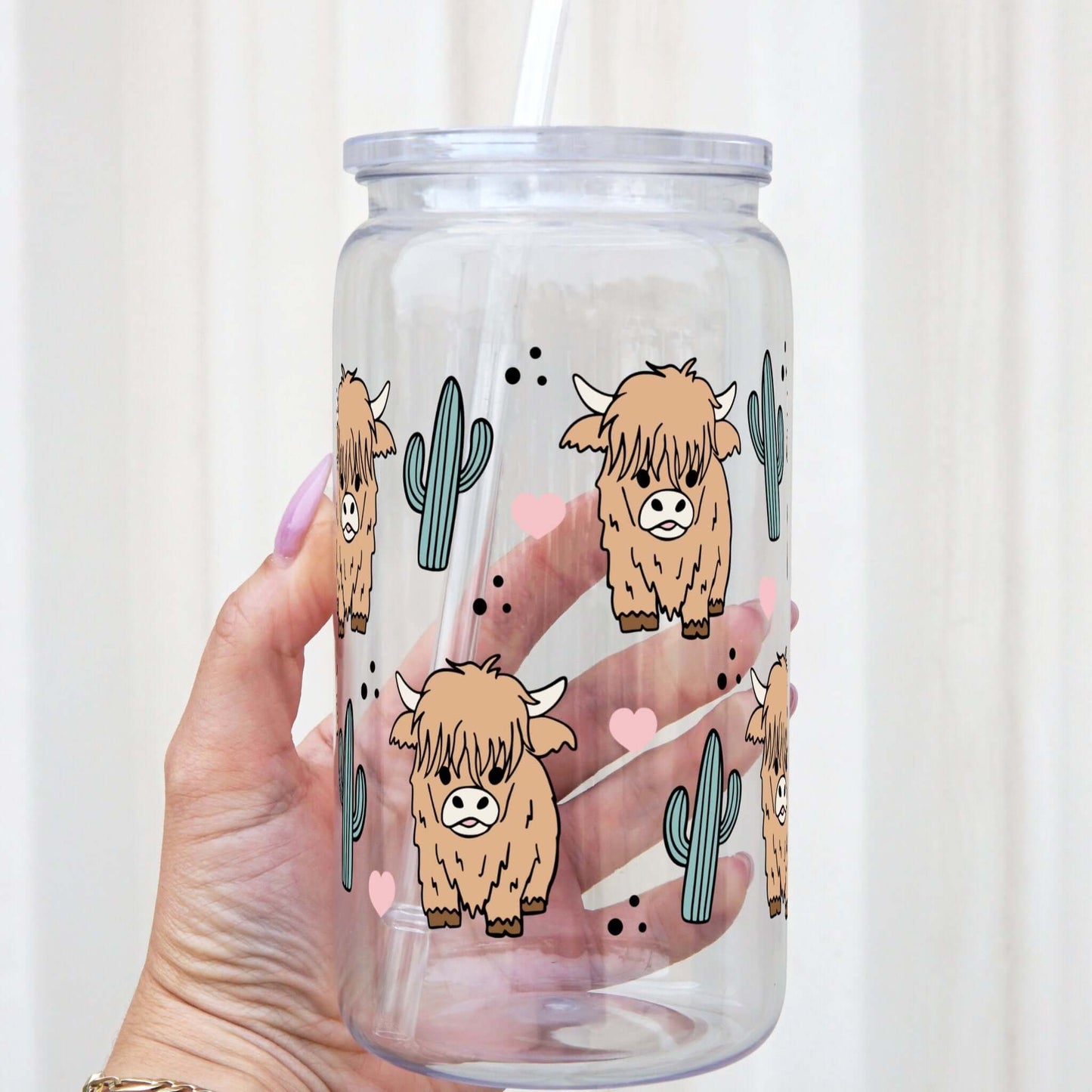 Fluffy Highland Cows Cup With Lid and Straw