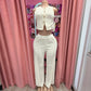 Plissé Waistcoat Top & Wide-Leg Pant Set – Chic Brunch, Work & Travel Outfit
