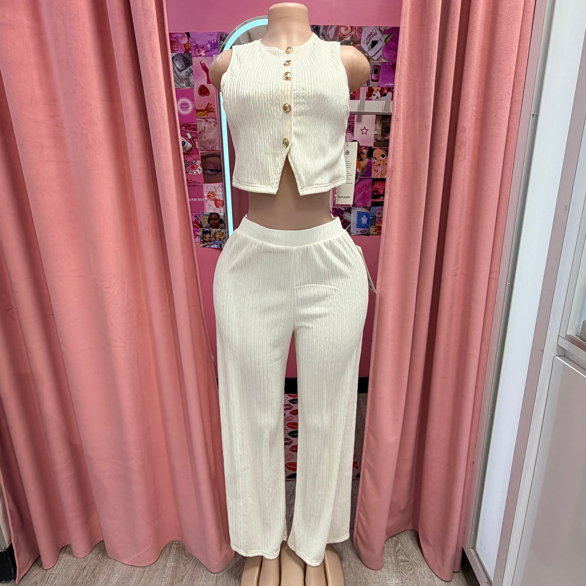 Plissé Waistcoat Top & Wide-Leg Pant Set – Chic Brunch, Work & Travel Outfit