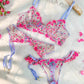 Fantasy Pink Bloom Embroidery Lingerie Set