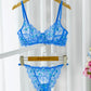 Blue Floral Embroidery Lingerie Set