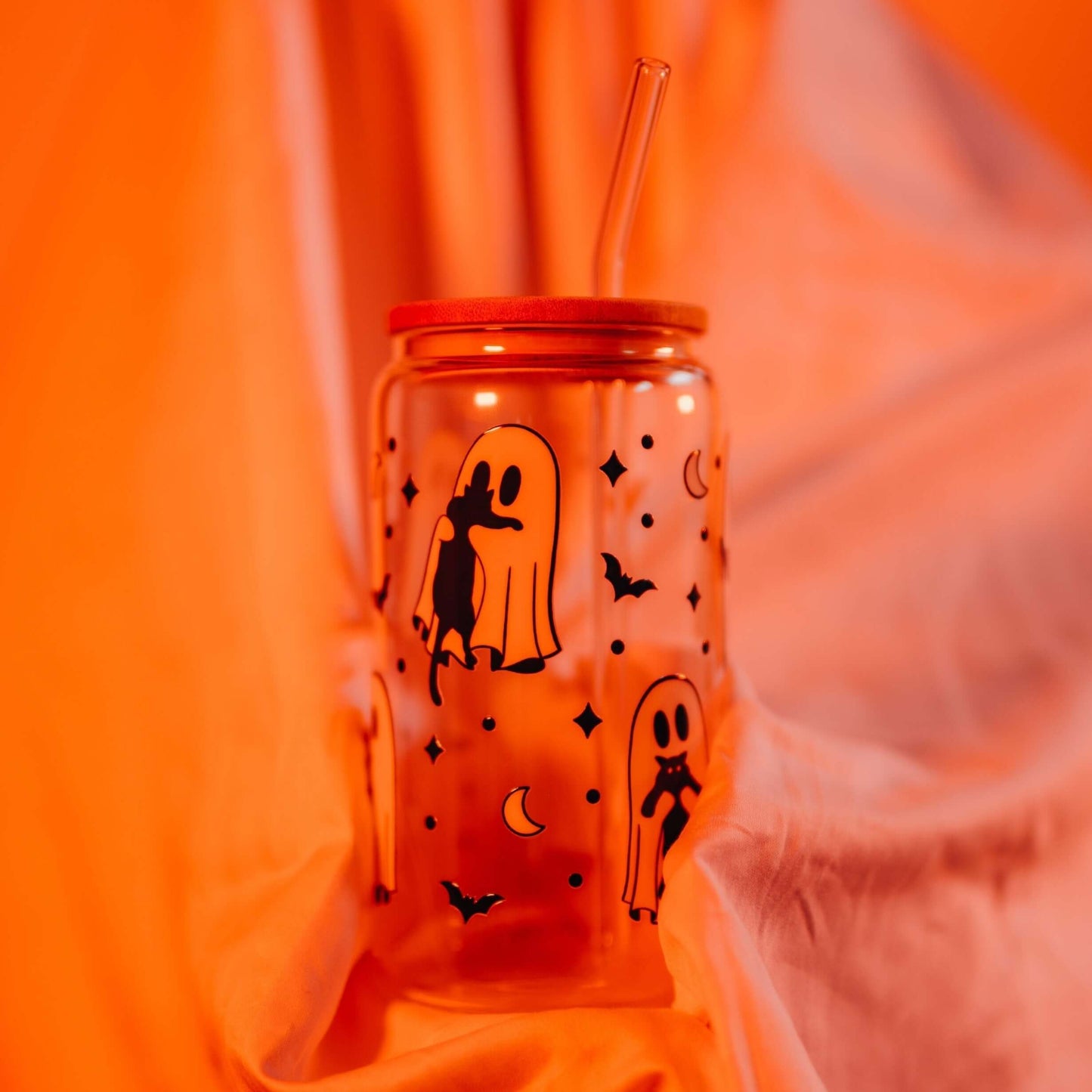 Ghosts Holding Cats Cup With Lid and Straw