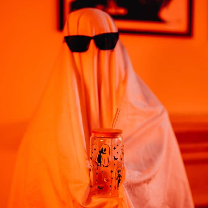 Ghosts Holding Cats Cup With Lid and Straw