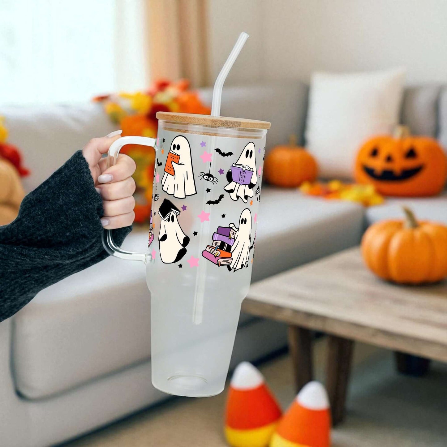 Ghosts and Books Tumbler With Lid and Straw