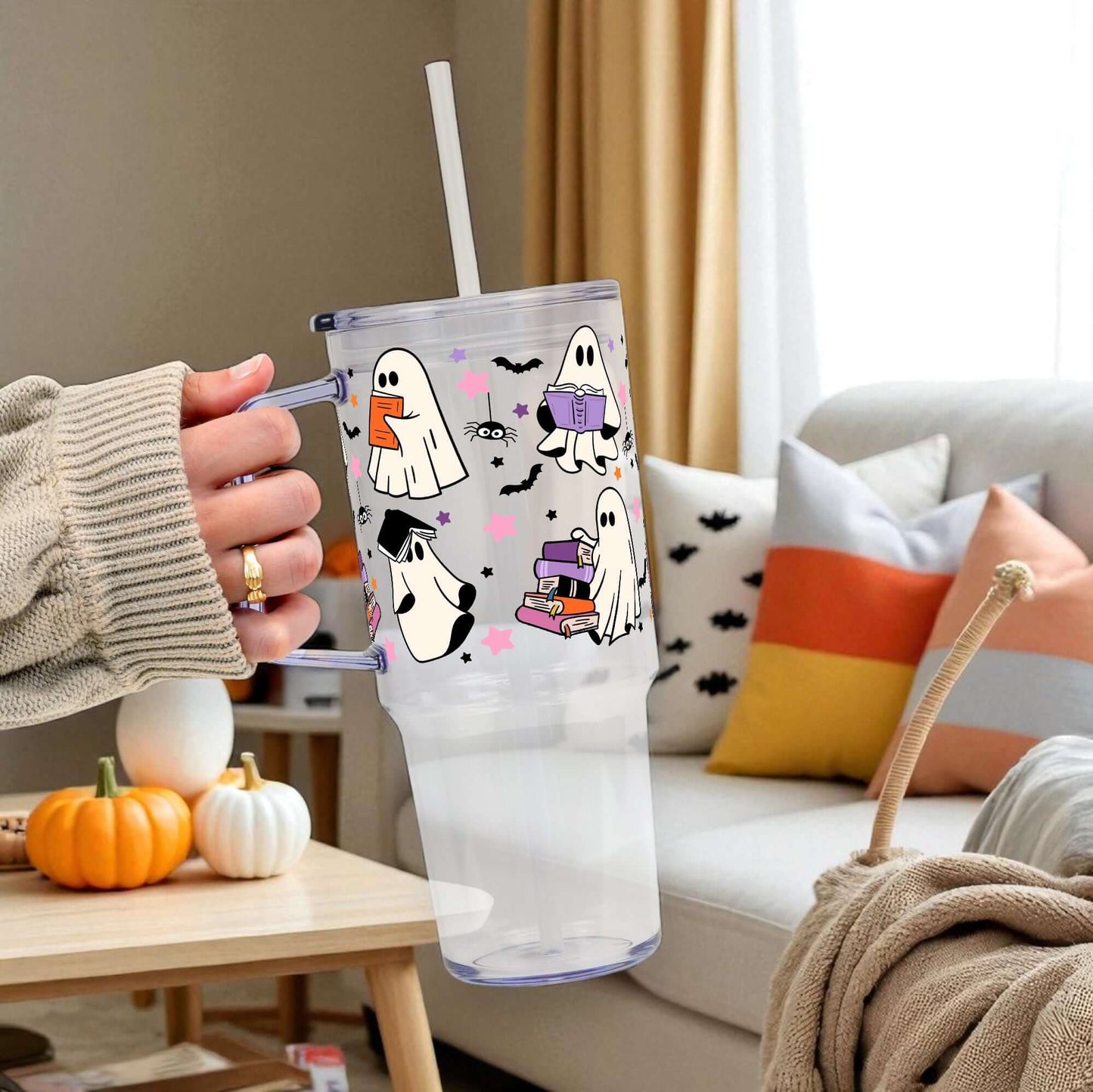 Ghosts and Books Tumbler With Lid and Straw