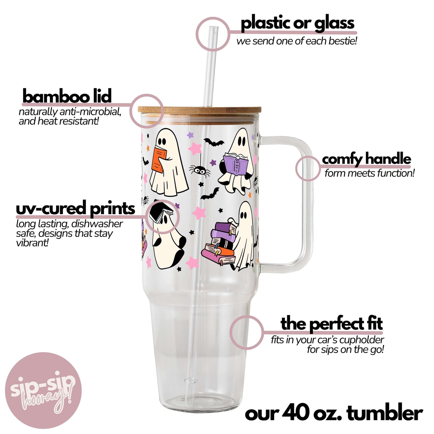 Ghosts and Books Tumbler With Lid and Straw