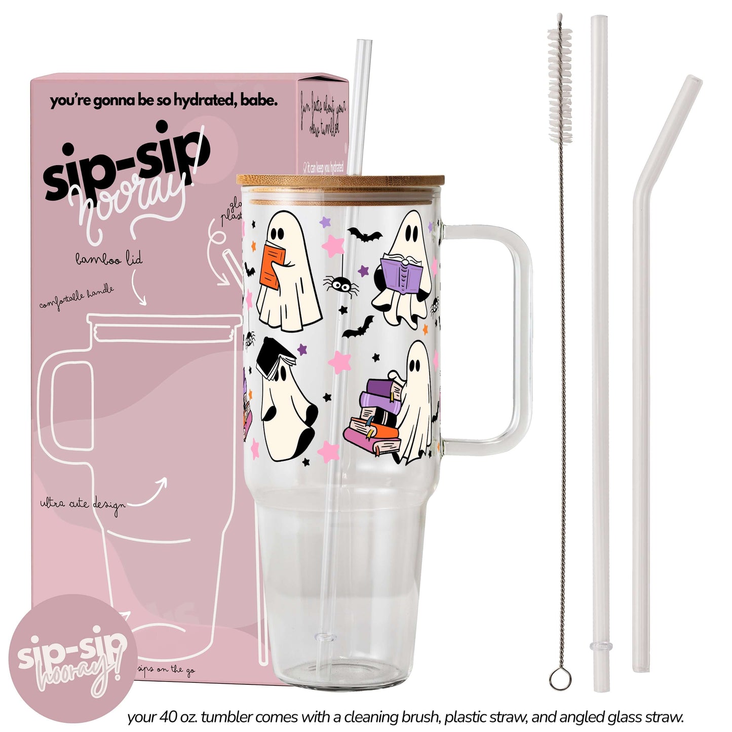 Ghosts and Books Tumbler With Lid and Straw