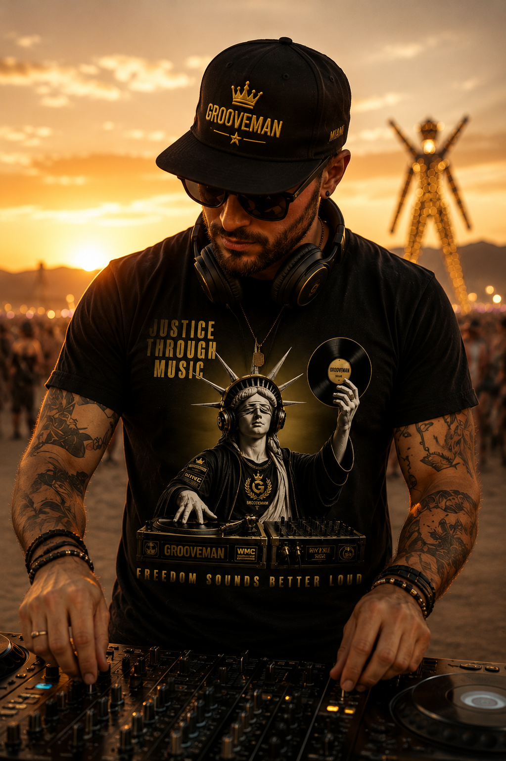 “Justice Through Music” Black Graphic T-Shirt – Premium DJ Streetwear Tee