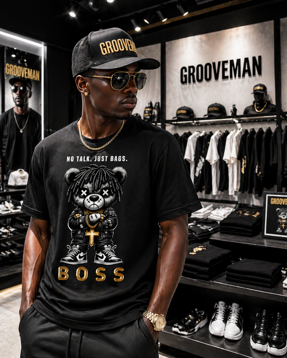“No Talk Just Bags” Black Collection T-Shirt – Luxury Streetwear Graphic Tee (Runs Big)