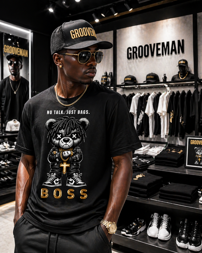 “No Talk Just Bags” Black Collection T-Shirt – Luxury Streetwear Graphic Tee (Runs Big)