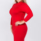 Red Mock Neck Form Fitted Dress