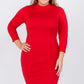 Red Mock Neck Form Fitted Dress
