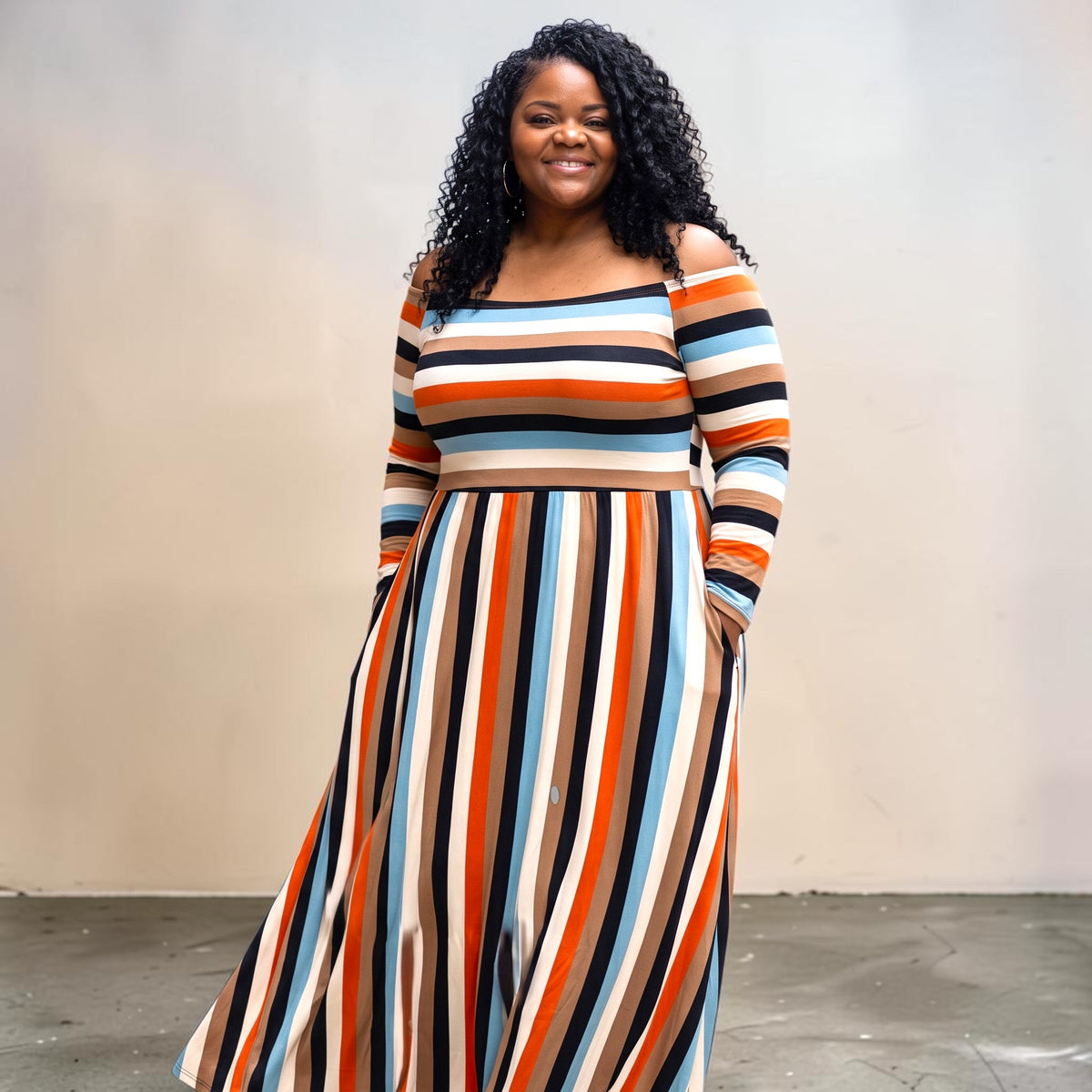 Off The Shoulder Striped Maxi Dress