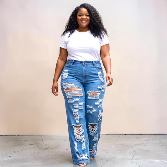 Distressed Flare Denim Pants