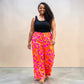 Orange Floral Print Wide Leg Pants