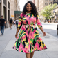 Brushed Print Midi Dress