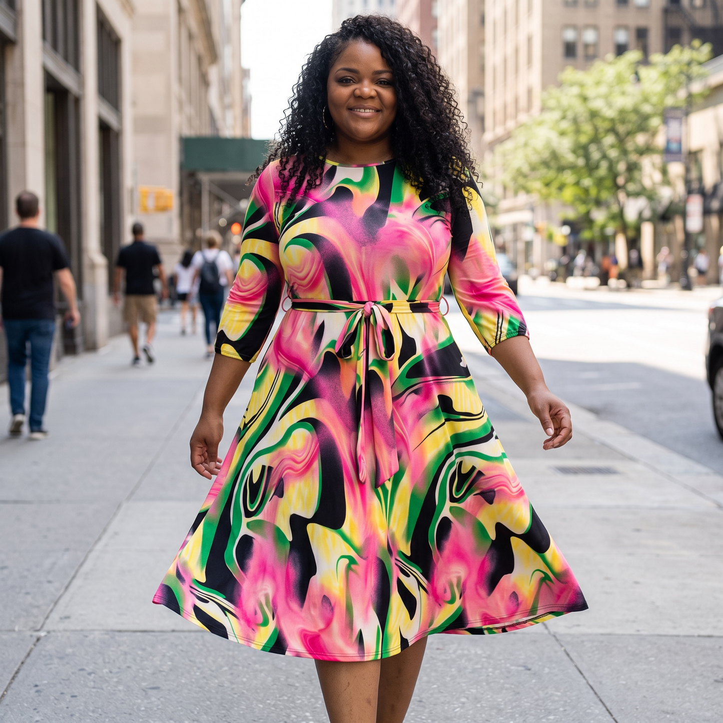 Brushed Print Midi Dress