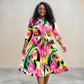 Brushed Print Midi Dress