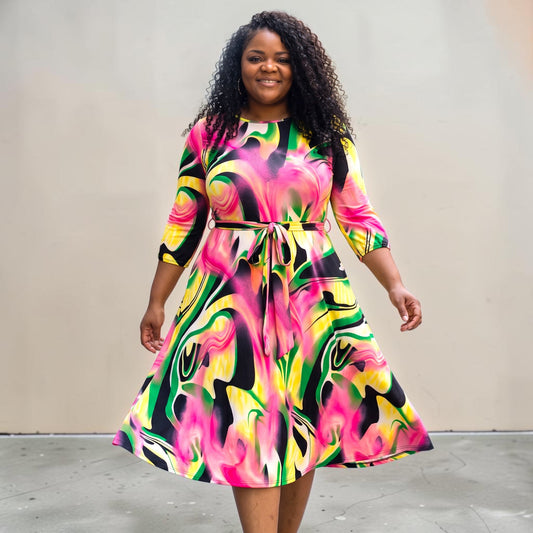 Brushed Print Midi Dress