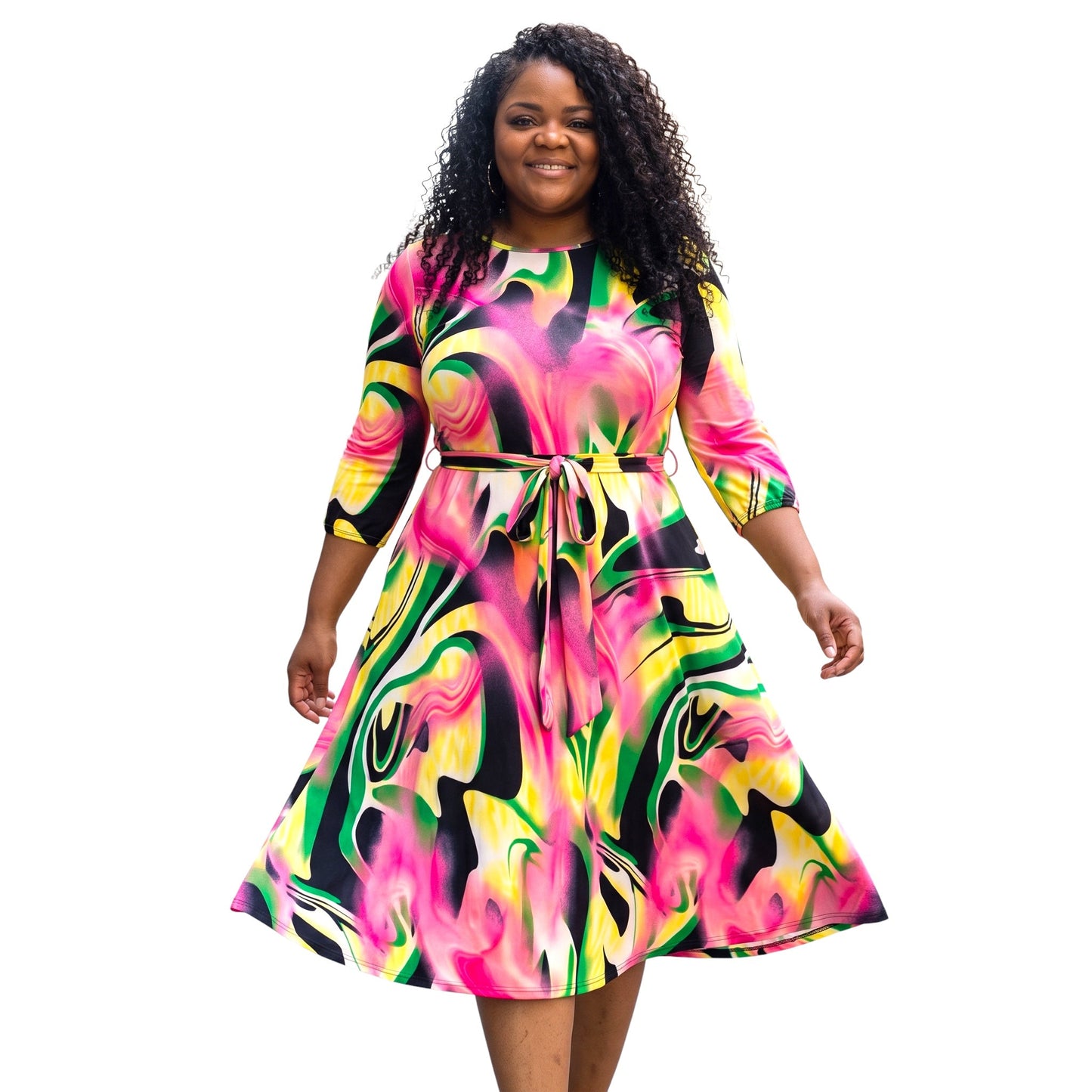 Brushed Print Midi Dress
