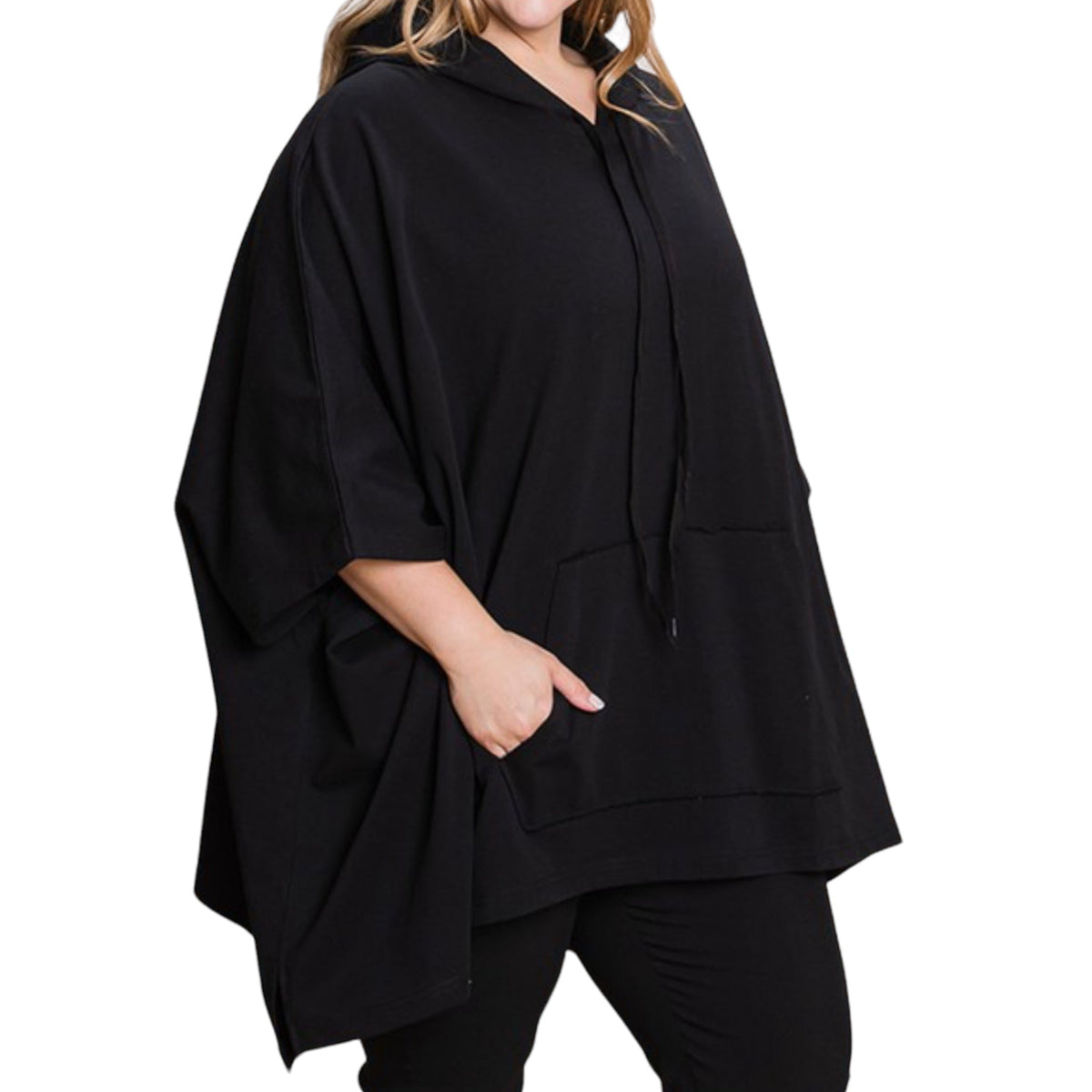 Black Oversized Poncho Hoodie Set