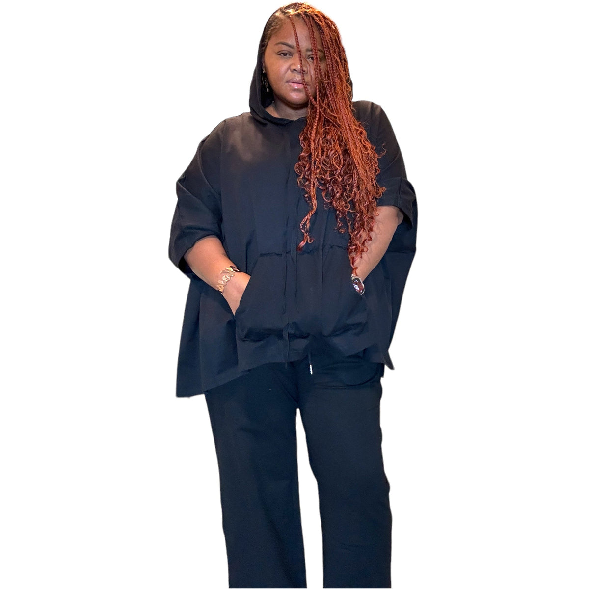 Black Oversized Poncho Hoodie Set