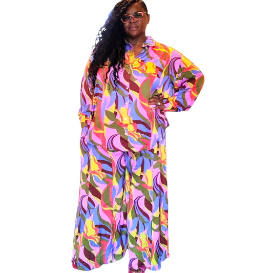 Abstract Print Wide leg Set