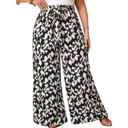 Black and White Wide Leg Belt Pant