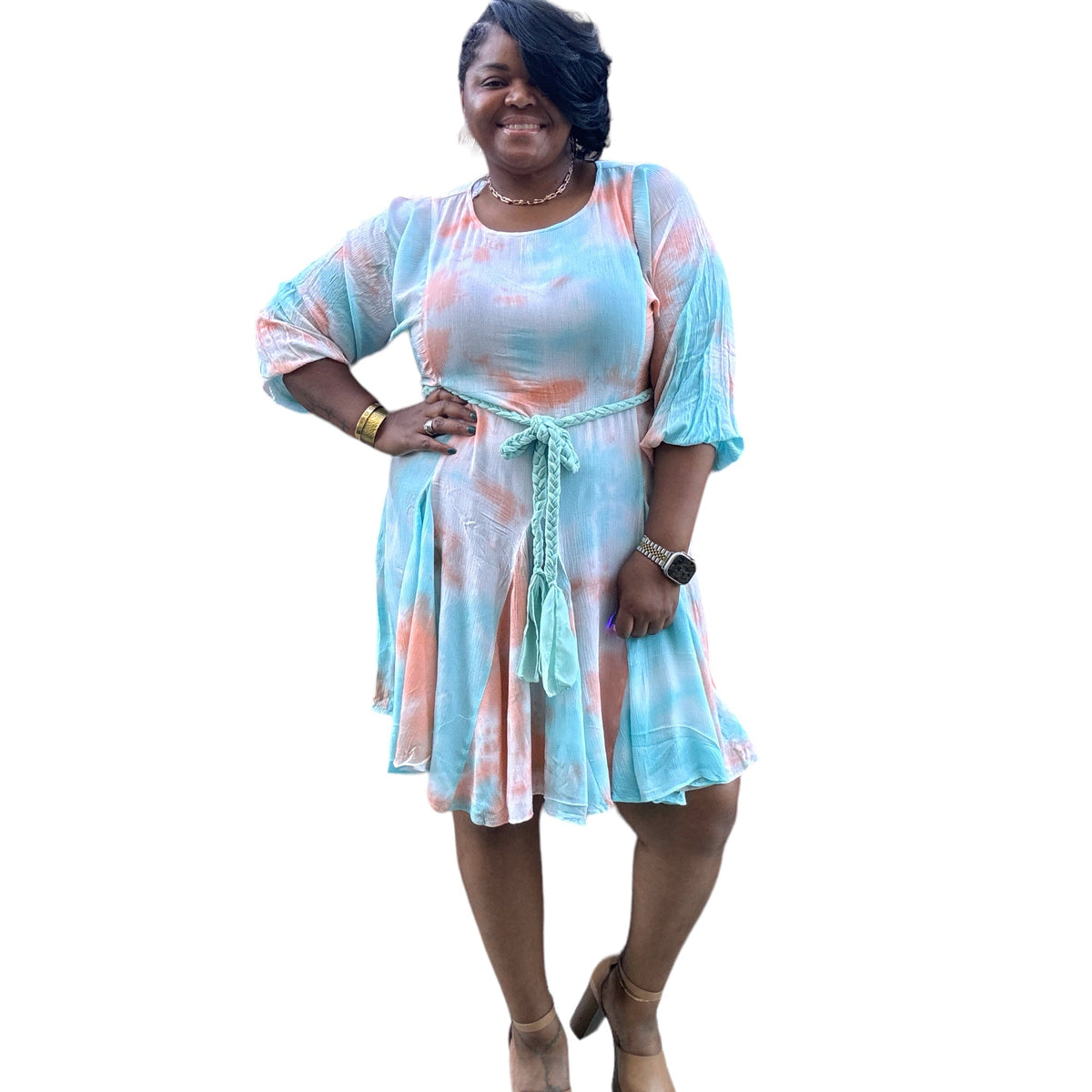 Chic Tie Dye Woven Mini Dress