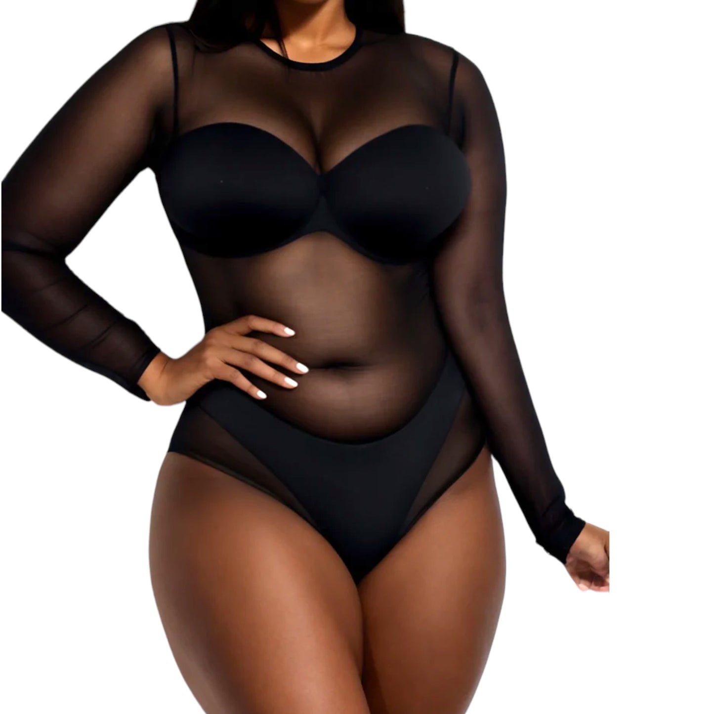 Sheer Mesh Black Bodysuit ￼