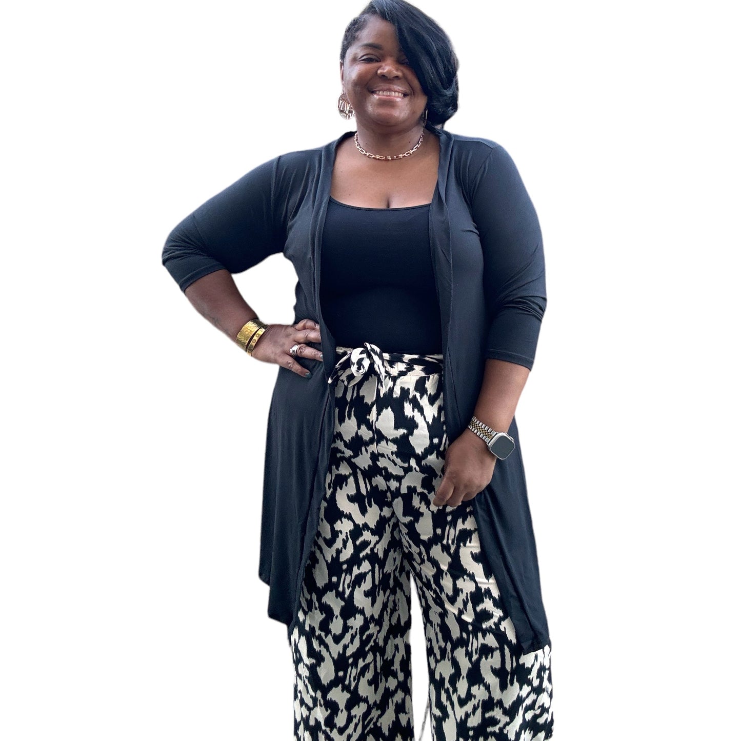 Black and White Wide Leg Belt Pant