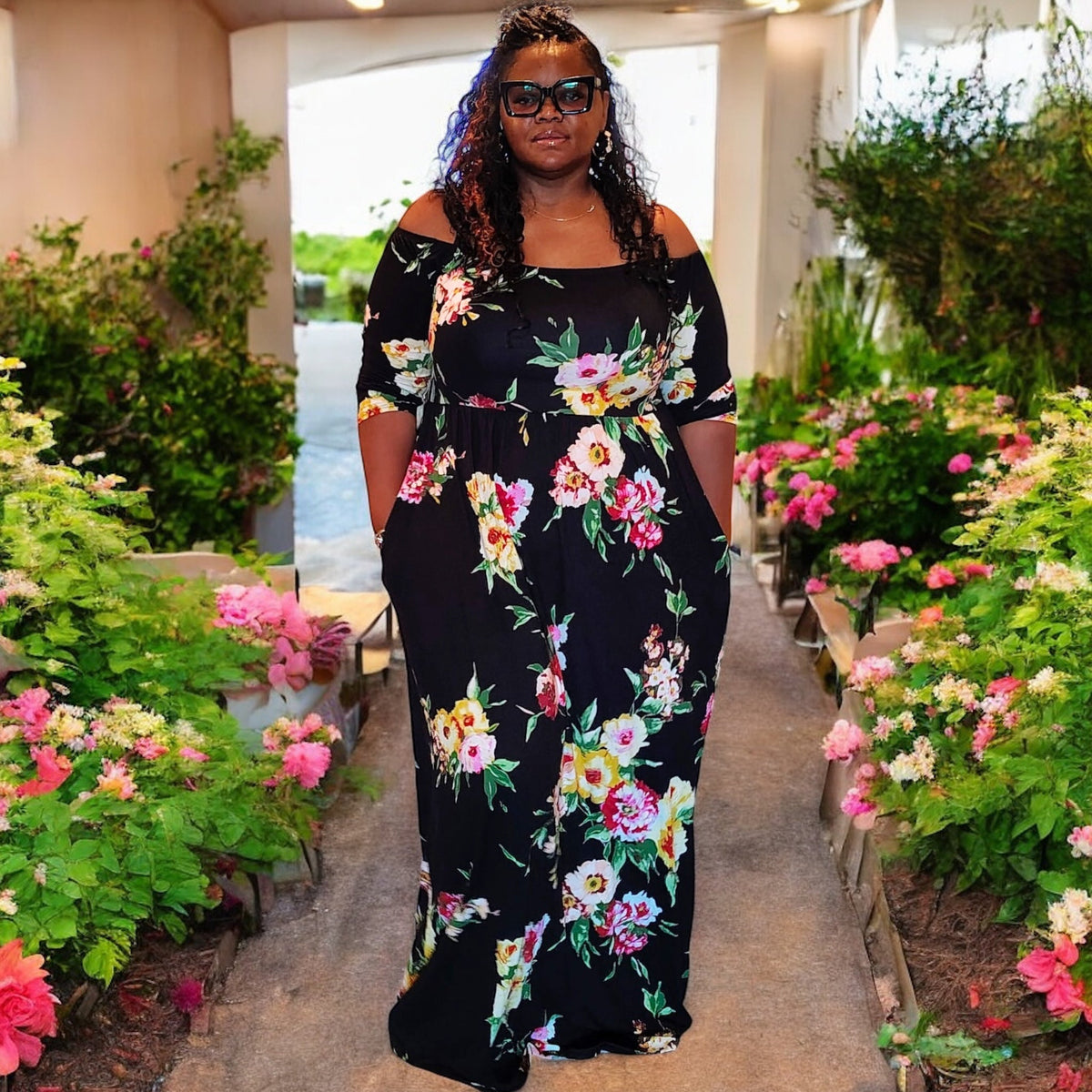 Off Shoulder Floral Maxi Dress
