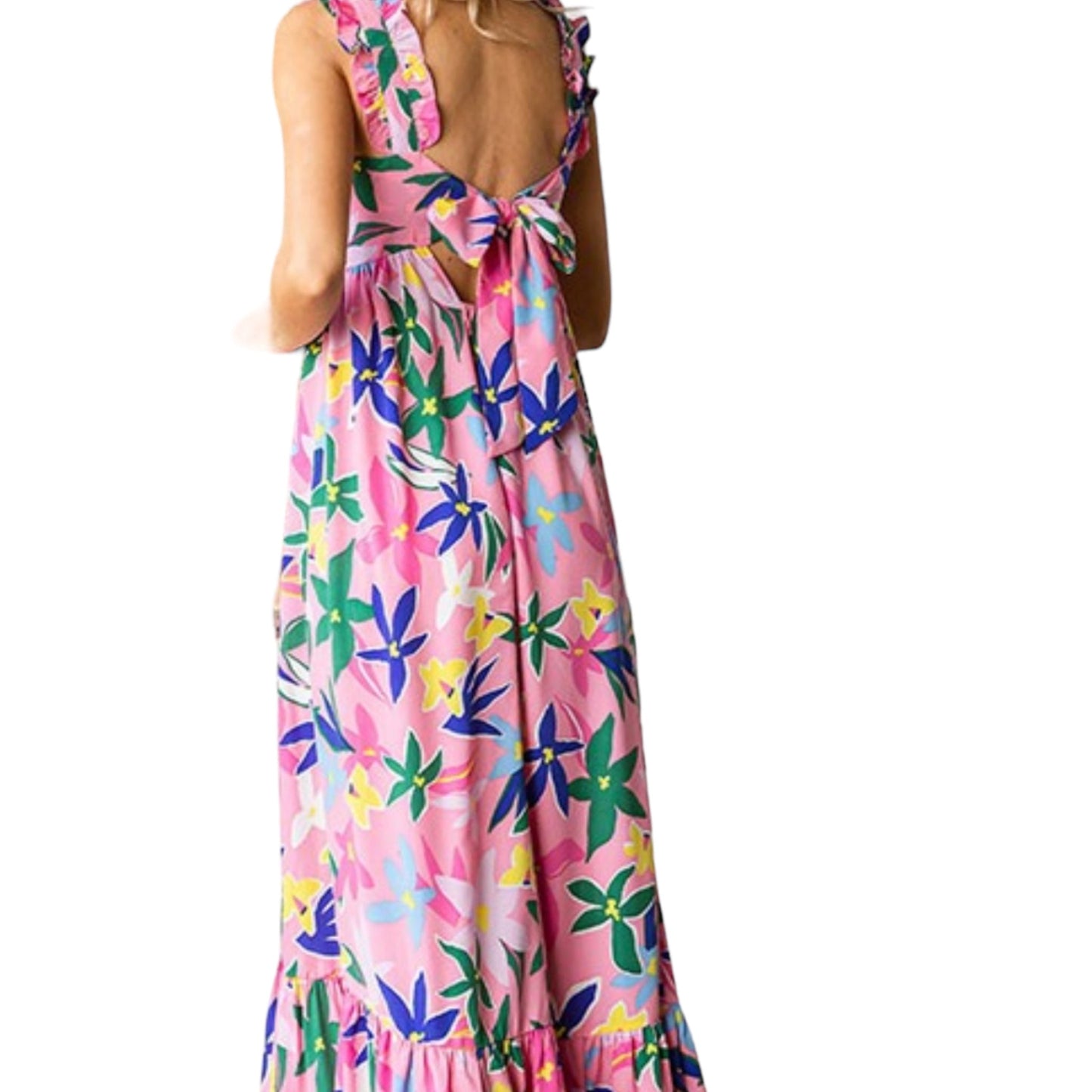 Pink Floral Print Babydoll Maxi Dress