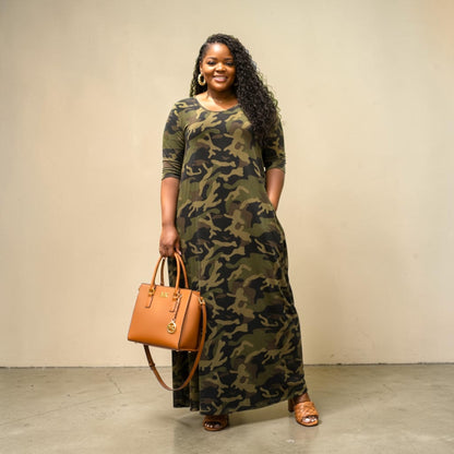 Printed Camoflauge Relexed Fit Draped Maxi Dress