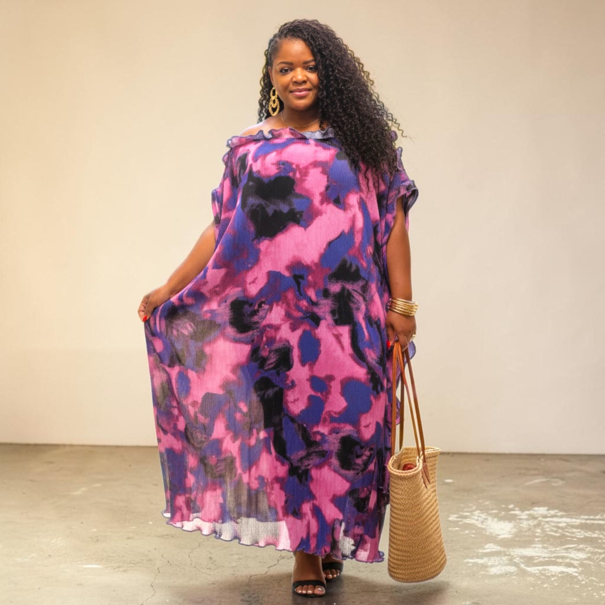 Purple Pleated Tiered Ruffled Maxi Dress