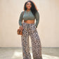 Long Sleeve Top And Wide Leg Lepard Print Pants Set