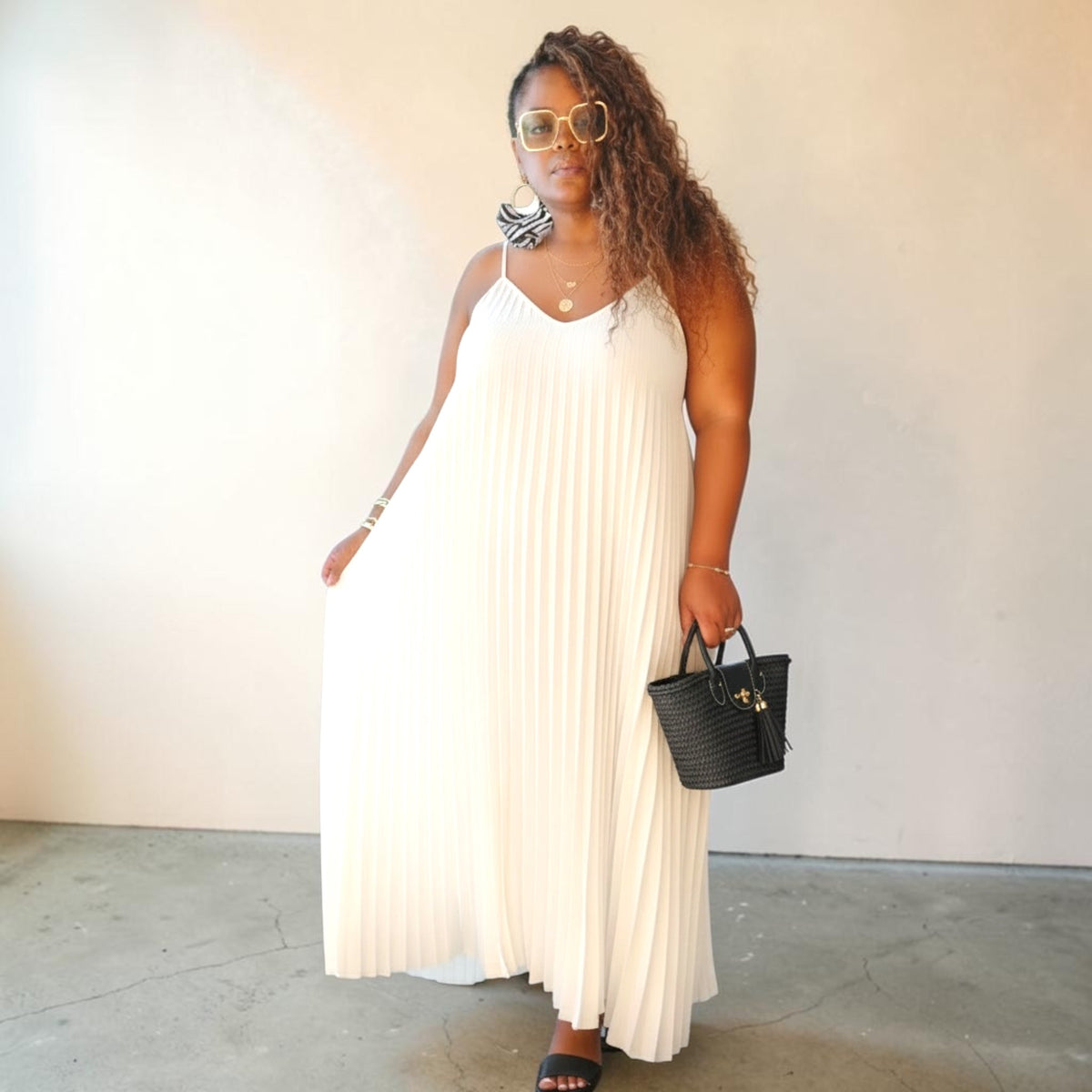 Elegant White Pleated Dress
